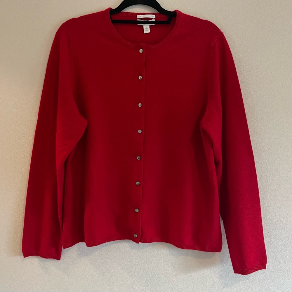 Red Cashmere Button-Up Cardigan